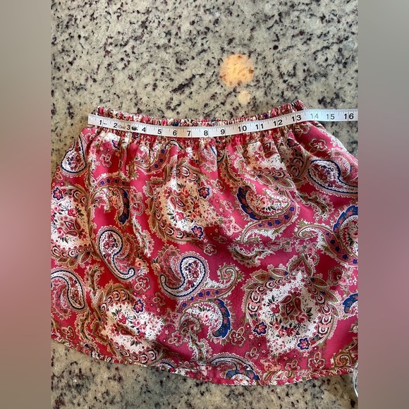 Women’s 100% silk paisley print coral skirt with elastic waist size 0–4 - Picture 2 of 4
